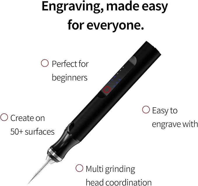 Wireless Engraving Pen Kit for Jewelry, Wood, Metal, Glass & Plastic - Cordless DIY Engraver with 30 Bits & Polishing Function, Portable Tool for Artists, Craftsmen, (Black)