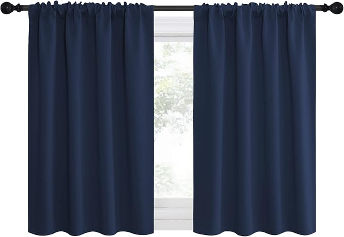 NICETOWN RV Blackout Curtains for Camper Windows, Kitchen Curtains, Short Blackout Curtains & Drapes, Thermal Insulated Rod Pocket Window Treatment Draperies for Nursery (Navy, 34" x 30", Set of 2)