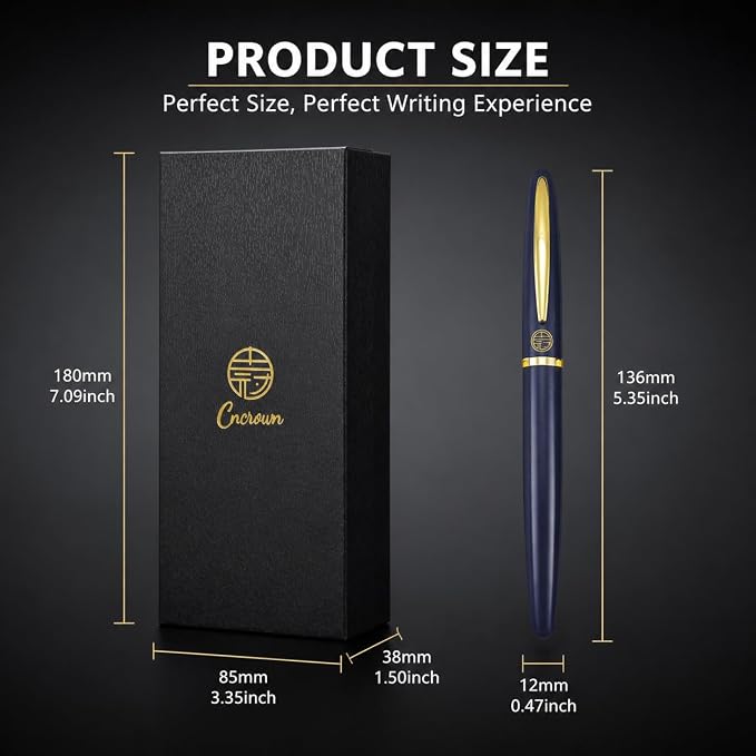 Luxury Gold Rollerball Pen, 24K gold-plated exquisite pen body, stylish and simple design, two ink refills, gift set for men and women, executive writing, office, graduation gift (Blue)