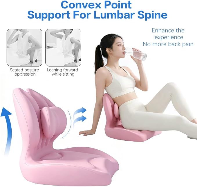 Adjustable Memory Foam Lumbar Cushion - Ergonomic Lower Back Support Pillow with Cotton Cover, Mid-Height Customizable Design for Office Chair, Car Seat, Long Sitting (Pink, Large)