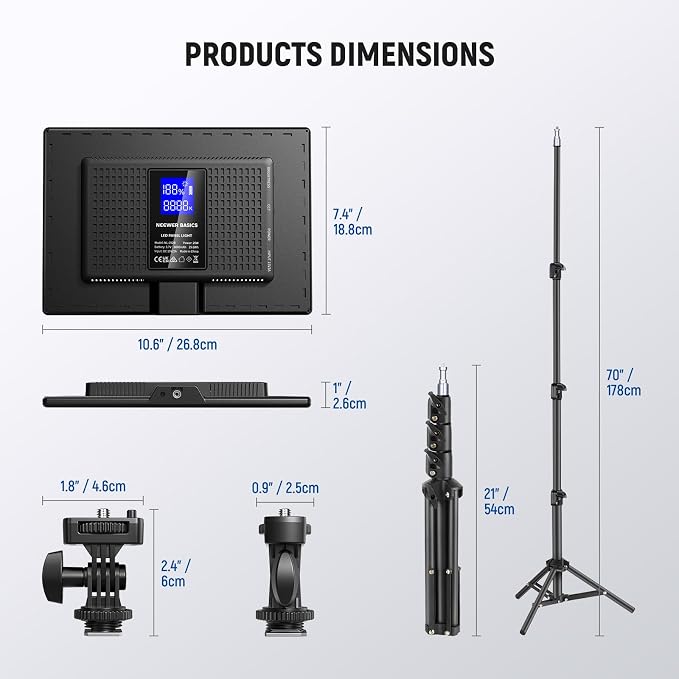 NEEWER BASICS 13" LED Video Light Panel, 2 Pack Studio Lighting Kit with Tripod Stands, Bi Color Photo Key Light for Streaming Photography Podcast Recording, 2400Lux 3200-5600K CRI97+ 8000mAh, NL-192B