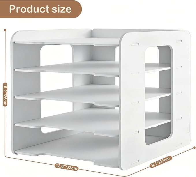 Desk Organizer, 5-Tier File Organizer for Desk, Letter Tray Paper, Desktop Document Sorter for Letter, File Folder Holder with Pen Holder for Office, Home or School- White MLT001W5