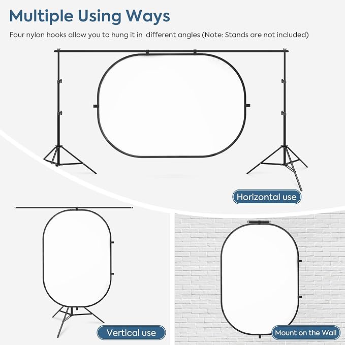 3x5ft/100x150cm Backdrop for Photography, Double Sided White Screen and Black Screen, 2 in 1 Collapsible and Reversible Background for Photography, YouTube Videos,and Live Streaming