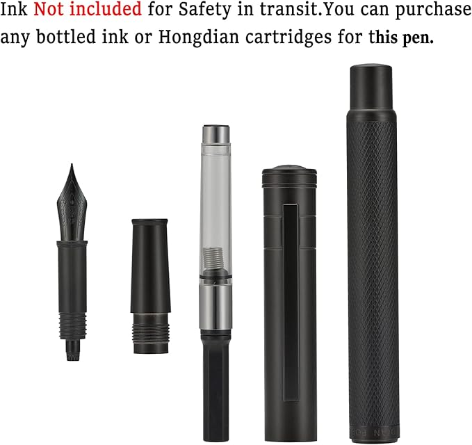 Matte Black Forest Fountain Pen Extra Fine Nib Classic Design with Converter and Metal Pen Box Set by Asvine