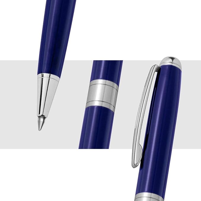 Cambond Ballpoint Pens Black Ink - Weighted Metal Twist Blue Pens for Police Uniform Flight Attendant Business, 1.0 mm Medium Point Smooth Writing, 3 Pens with 3 Extra Refills (Blue)