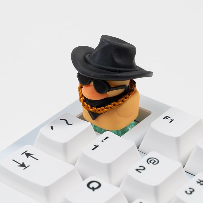 1U Handmade Resin Cowboy Duck Keycap - Cute Duck with Sunglasses Cowboy Hat Scarf, Compatible with MX Switch Mechanical Keyboards