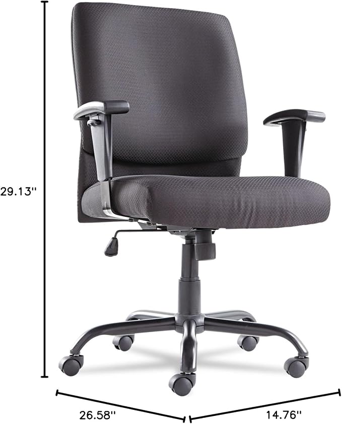 OIF BT4510 Big and Tall Swivel/Tilt Mid-Back Chair, Height Adjustable T-Bar Arms, Black