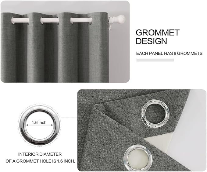 MIULEE Linen Texture Curtains for Bedroom Solid 100% Blackout Thermal Insulated Dark Grey Curtains Grommet Room Darkening Curtains/Draperies Luxury Decor for Living Room 52x108 Inch (2 Panels)