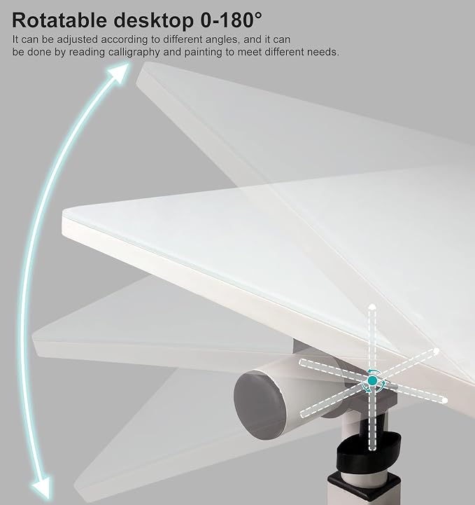 KOUPA Adjustable Height Standing Desk, 31 in Writable Tempered Glass Desktop with Eraser, 360° Flip, Wheels – Ideal for Small Spaces and Home Offices, White(Adjustable Height: 32-47 in)