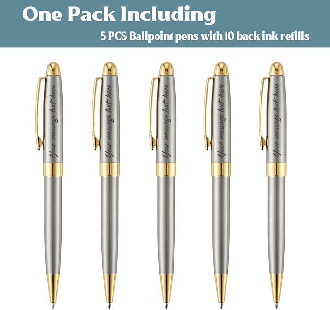 Ancolo Personalized Luxury Ballpoint Pen Writing Set-Stainless Steel Fancy pens Custom with Your Name or Message, Perfect for Students/Teacher/Manager/Lawyer/Professor 5PCS/Pack