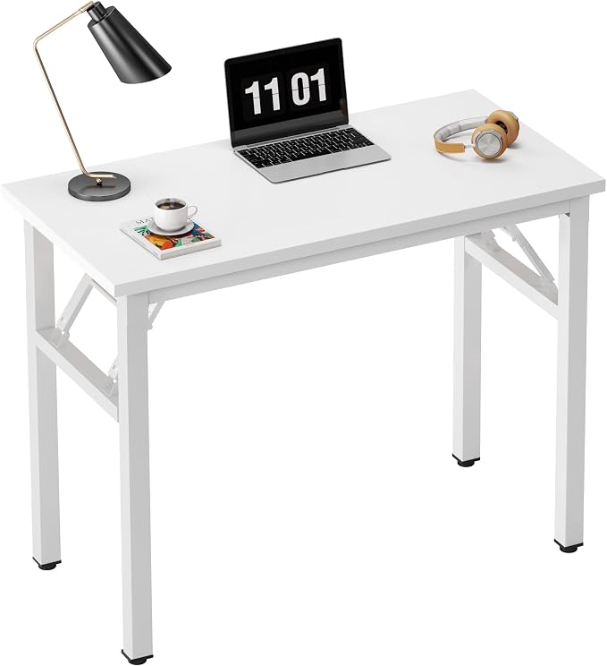 sogesfurniture Modern Foldable Computer Desk 31.5 inches, Small No Assembly Sturdy Laptop Workstation for Home Office, Portable Folding Study Table Writing Gaming Desk for Small Spaces, White