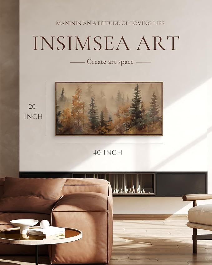 InSimSea Extra Large Framed Vintage Fall Wall Art, Living Room Country Farmhouse Decor, Forests Trees Landscape Canvas Prints, Retro Long Pictures for Bedroom Above of Bed, 20x40inch