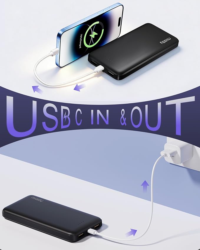 Miady 2-Pack Portable Charger, Slim 10000mAh Power Bank Travel Battery Pack | Dual USB丨3 Outputs 2 Inputs丨for Backpack Travel Camping丨Slim丨Compatible with iPhone Android etc丨Flight-Safe丨37Wh丨Flag Edtion