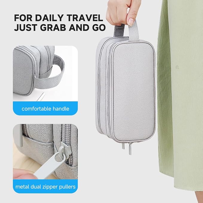 Teskyer Cable Organizer Bag, Travel Electronics Accessories Organiser, Protable Tech Pouch for Phone Chargers, Cables, Flash Drive, Power Bank, Hard Drive, Light Grey, 23.5 x 12 x 9 cm, Double-Layer