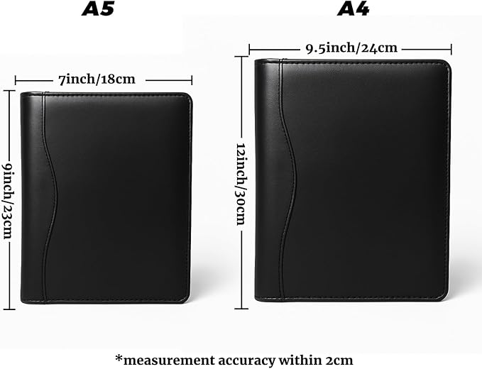 PU Leather Portfolio Folder with 30 Pages Paper Padfolio Business Organizer Document Planner Binder Storage Pocket for Legal Pad Holder Paperwork Phone Men Women (A5, Black)