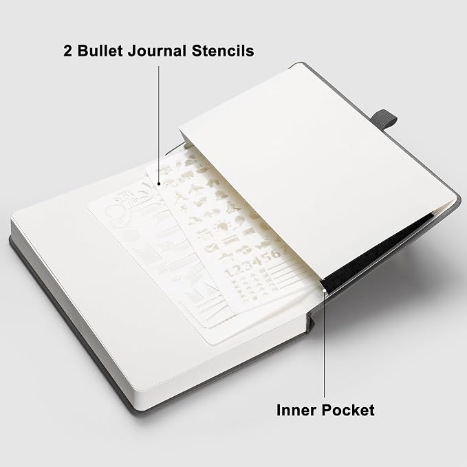 RETTACY Blank Journal Notebook, 192 Pages, A5 Medium Size (5.7'' x 8.3''), Leather Hardcover, 100 GSM Thick Paper, for Sketching, Drawing, Painting (Gray)