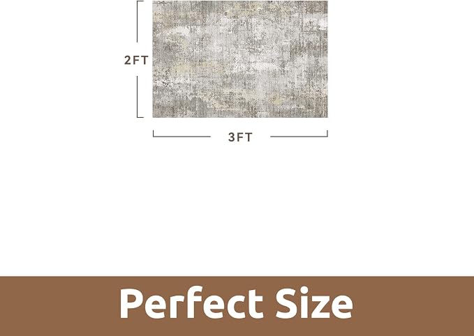 2 x 3 Small Area Rug Indoor Entryway Rug Machine Washable Non Slip Low Pile Carpet Modern Abstract Rugs for Bedroom Kitchen Powder Room Front Porch Bathroom, Beige