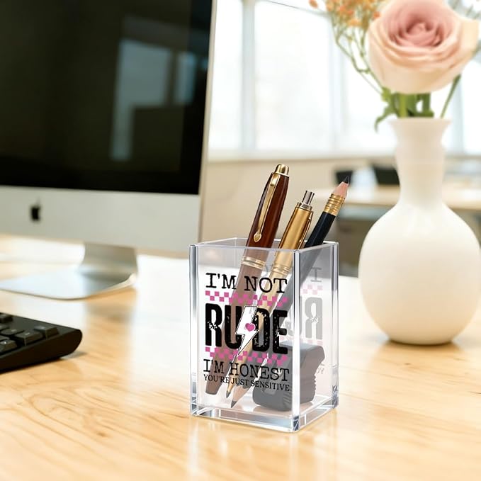 I'm Not Rude I'm Honest Acrylic Cosmetic Pencil Pen Holder Cup, Self-Care Empowerment Gifts for Mom Grandma Aunt Daughter Women, Humorous Saying Gifts for Colleague Coworker Boss Leader Lady