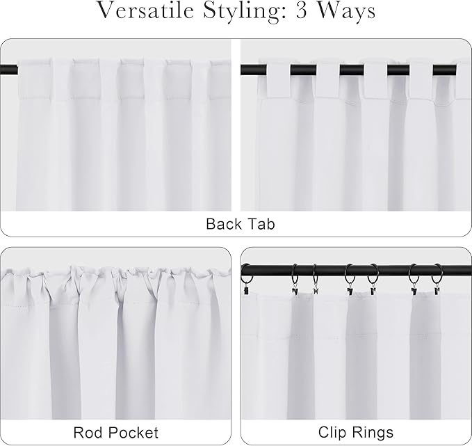 PONY DANCE Room Darkening Curtains for Small Winow Lower Portion Decor Energy Saving Drapes for Kitchen Bedroom Bathroom Downstairs Window RV Curtains, W 34 x L 30, Pure White, 2 Panels