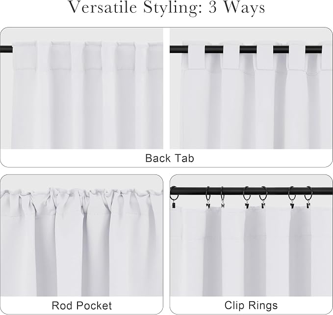 PONY DANCE 50% Light Filtering Curtains 84 inch Long, Back Tab & Rod Pocket Nursery Room Darkening Curtains for Bedroom and Living Room Decoration, 42 Inches Wide, 2 Panels Set, Pure White
