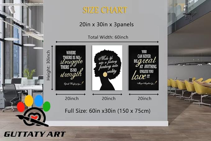 3 Piece Inspirational Wall Art, Office Pictures for Wall Decor, Motivational Quote Canvas Wall Art for Women, Inspirational Quote Poster Framed Artwork for Home Study Room Wall Decoration 20”x30”x3Pcs