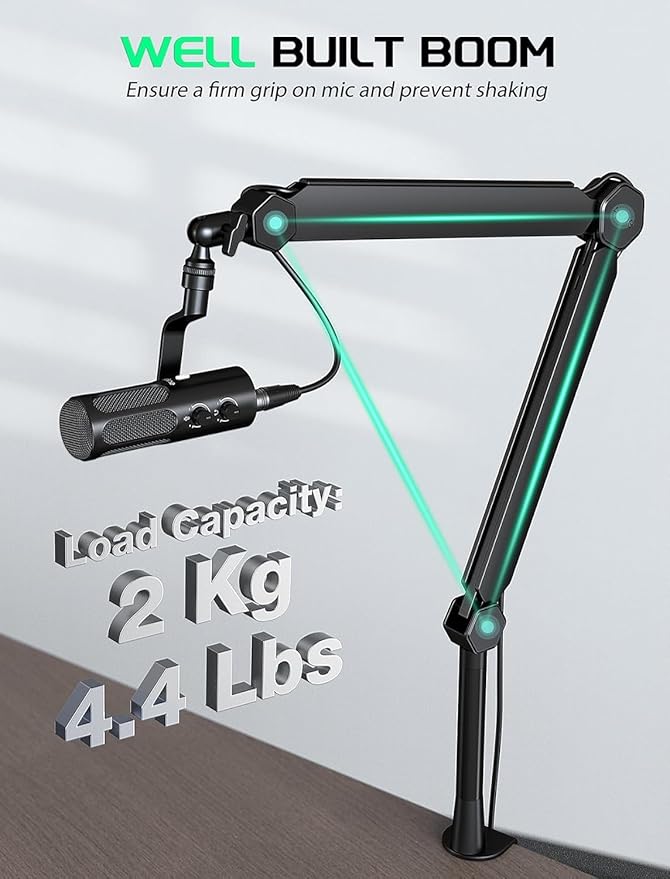 FIFINE Mic Boom Arm, Microphone Stand with Cable Management Channels, Extension Tube, Desk Clamp, Thread Adapter, Fully Adjustable Metal-Built Podcast Mic Arm for Streaming Gaming Recording-BM66T
