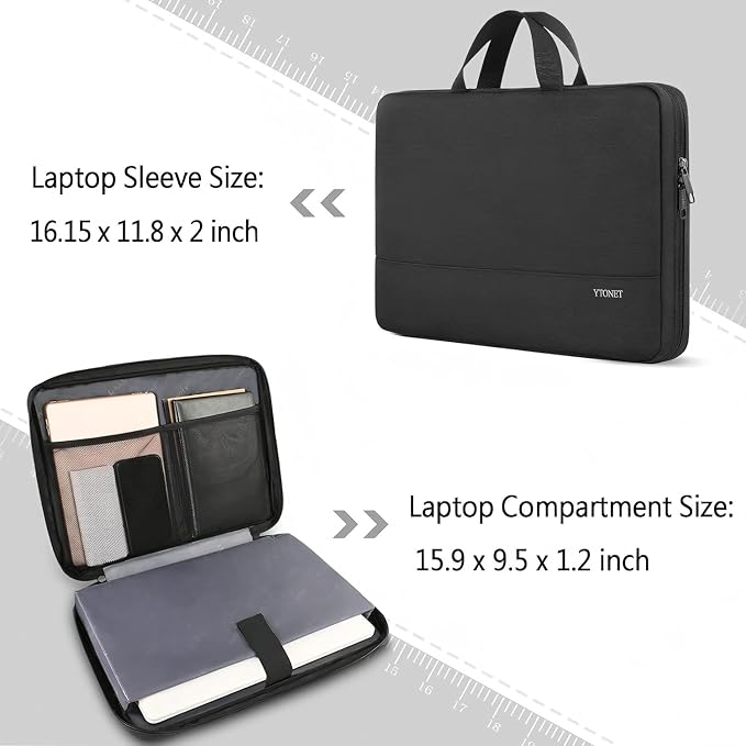 Ytonet Laptop Sleeve Case 16 Inch,TAS Laptop Cover with Handle，Black | Slim Water Resistant Protective Computer Carrying Case Compatible with MacBook Pro HP Dell Lenovo Asus Notebooks