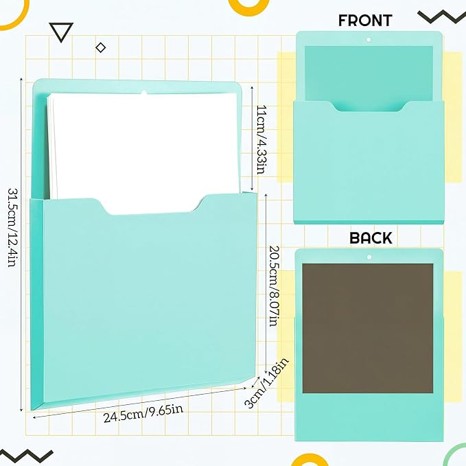 Gilprop 8 Pack Magnetic File Holder, 10"x13"x1.2" Magnetic Wall File Folders for Whiteboard, Hanging Classroom Organizer Storage, Refrigerator Magazine Holder for Mail Letters Paper Desk Office