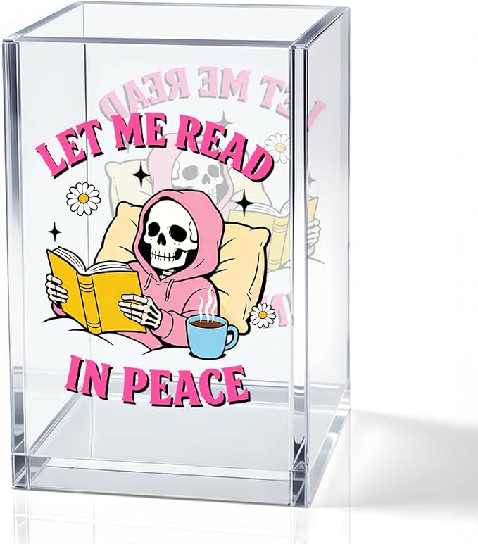 Let Me Read In Peace Acrylic Pencil Pen Holder Cup, Reading Book Club Makeup Brush Storage Organizer, Cute Bookish Desk Accessories Holder Gifts for Daughter Reader Librarian Teacher Holders