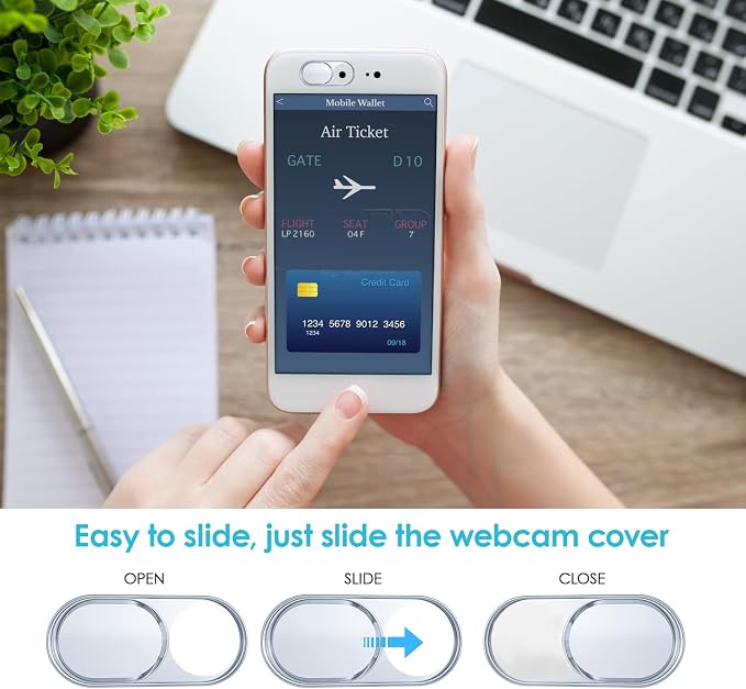 Webcam Cover, Camera Privacy Covers, 0.027 Inch Ultra Thin Camera Cover Slide Laptop Accessories for Laptop, PC, Tablet, iPhone, iPad, Mac, Protect Your Visual Privacy and Security (Silver-3 Pack)