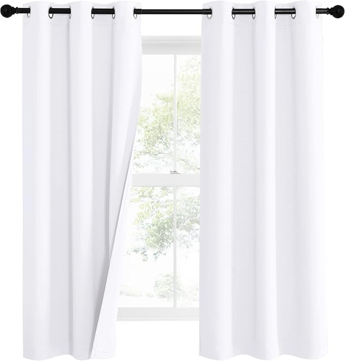 NICETOWN Sound Blocking White 100% Blackout Lined Curtains, 3 Thick Layers Completely Blackout Noise Control Window Treatment Insulated Drapes for Bedroom (1 Pair, 42 Width x 63 Length Each Panel)