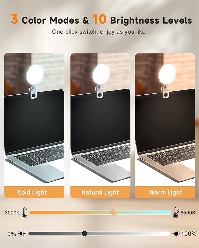 Ring Light for Computer Monitor, 3 Color Modes & 10 Brightness Levels USB Clip on Ring Light for Laptop & Phone, Video Conference Lighting for Zoom Meeting, Working, Live Streaming, Selfie Makeup