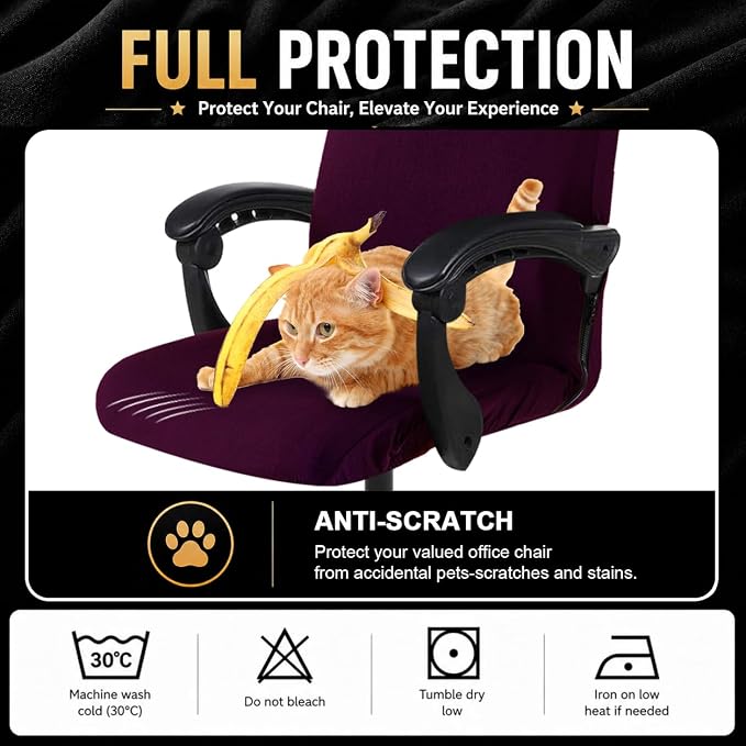 DIVA EN CAMINO DEC Computer Office Chair Cover Stretch Spandex Fabric Rotating Chair Slipcovers Removable Chair Seat Covers Furniture Protector Covers (Plum)