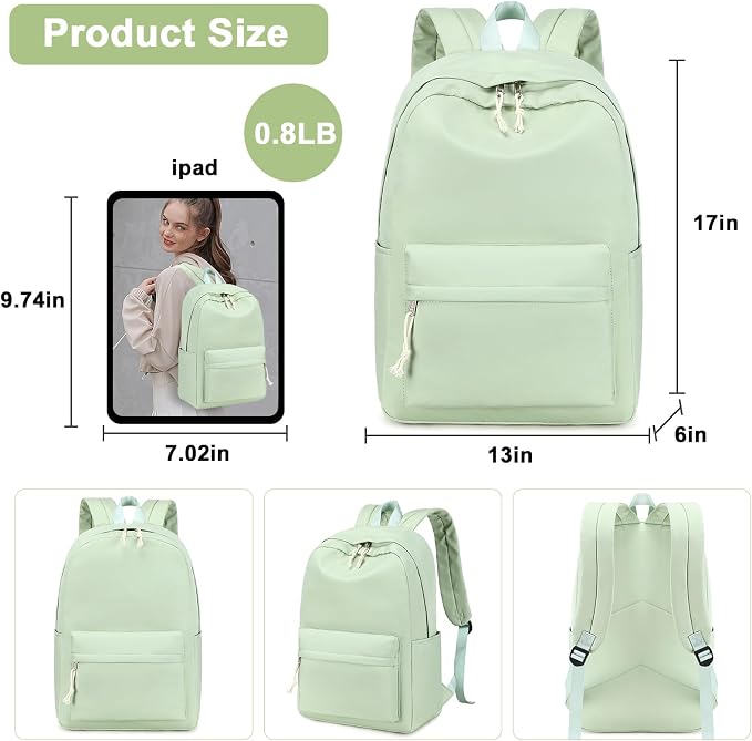 Bluboon Teen Girls School Backpack Kids Bookbag Set with Lunch Box Pencil Case Travel Laptop Backpack Casual Daypacks (Green set -3)