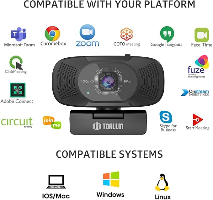 TOALLIN 1080P FHD Auto-Focus Webcam with Dual Microphones, Computer Web Camera, 90° Wide Angle, Privacy Shutter, USB Webcam for Video Calls
