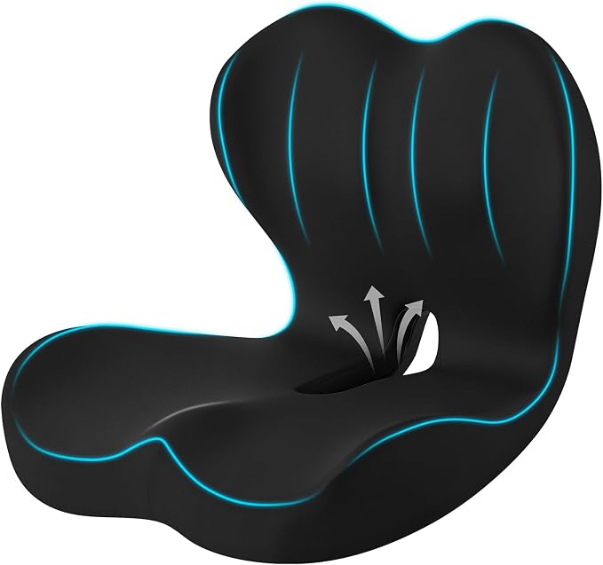 Seat Cushion for Office Chair and Car, Lumbar Support Pillow for Chair | Memory Foam Ergonomic Orthopedic Cushion Relieve Tailbone Sciatica Lower Back Pain for Office Desk Chair, Car, Truck, Black