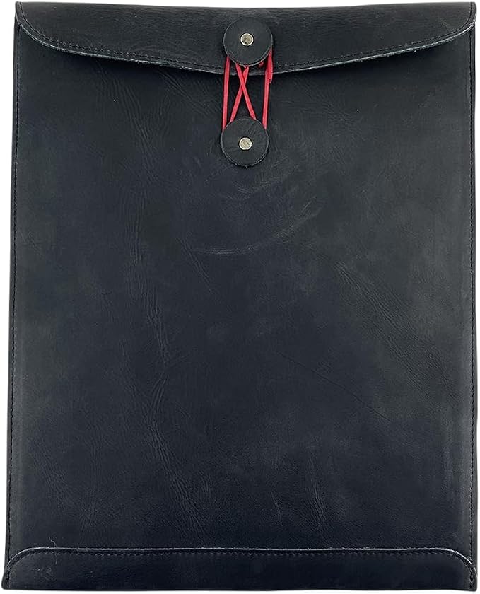 Leather Mailing Envelope Document Holder, Leather Portfolio Binder,A4 Letter Size Filing Folder,Gummed Folder Case Vertical Protector, Office Padfolio, Handmade Desk Accessories (Black)