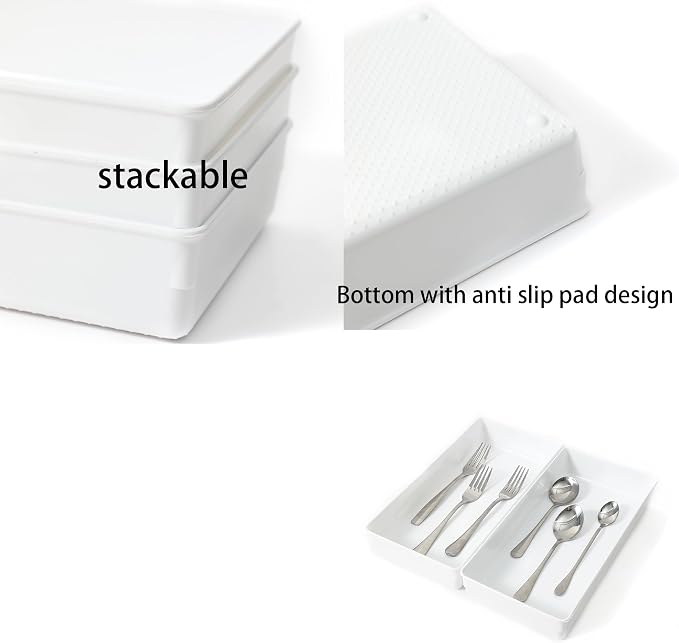 3 Pack White Plastic Drawer Organizer Tray Cutlery Utensil Makeups Drawer Organizers 12" X 6"…