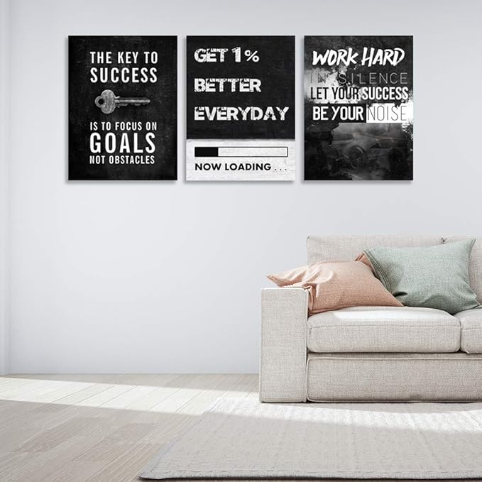Motivational Success Poster Print Wall Art Inspirational Entrepreneur Goals Quotes Wall Decor Work Hard Picture Painting Decoration Artwork for Office Bedroom Living Room 16inch x24inch x3pieces