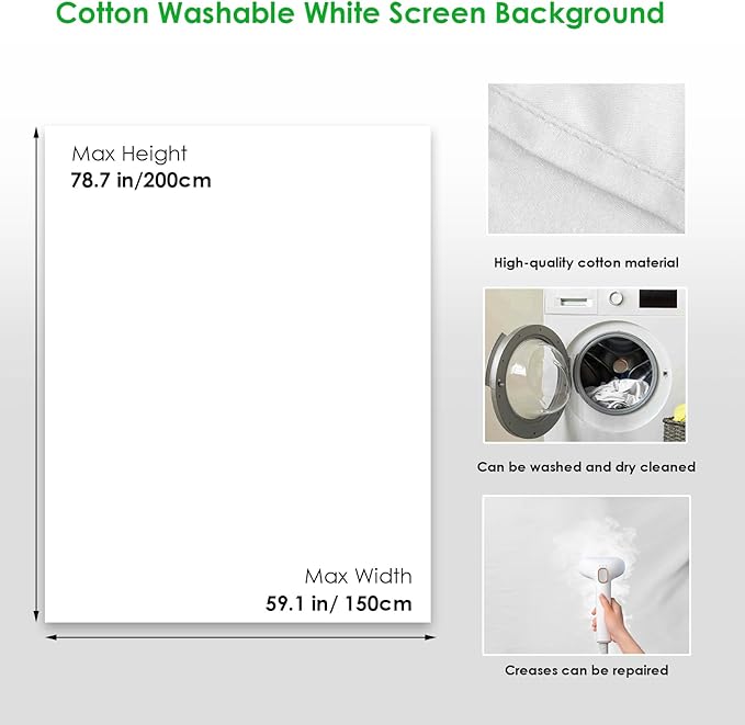 Green Screen Backdrop Kit, Portable Greenscreen Background with T-Shaped Stand, 5 Clamps & Carrying Bag for Photography, Streaming, Zoom, Gaming, (White, 6.5 Feet X 5.0 Feet)
