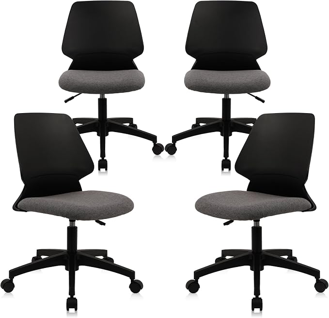 CLATINA Armless Home Office Chair, Desk Chair with Wheels, Adjustable Height Reading Chairs, Small Swivel Computer Chair, Comfy Upholstered Task Chair for Office Meeting, Black(4 Pack)