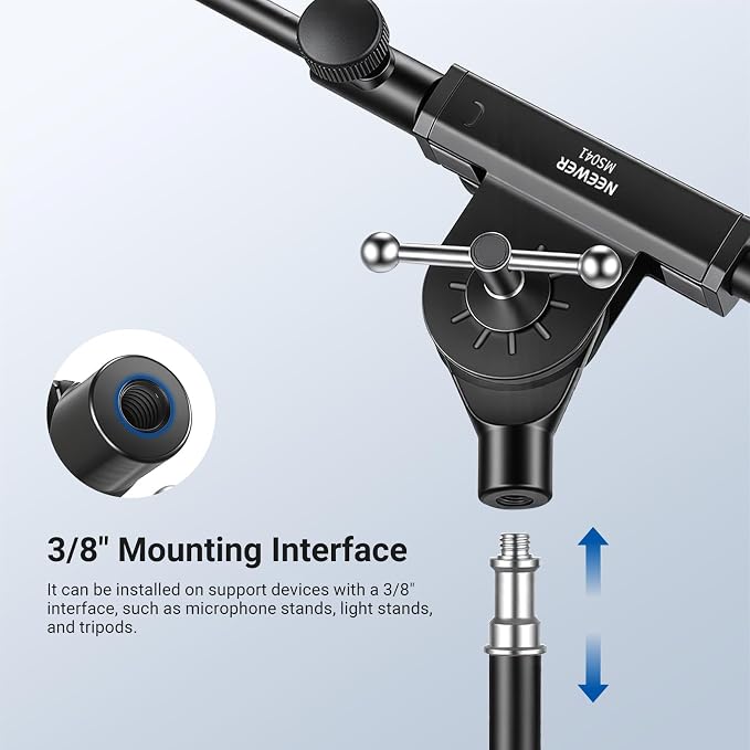 NEEWER Microphone Boom Arm for Mic Stand, Aluminum Compact Lightweight Portable Telescopic Extension Pole, 1/4" Screw & 3/8" Spigot for Universal Mics Adapter Mount Accessories, Max Load 3.3 lb, MS041