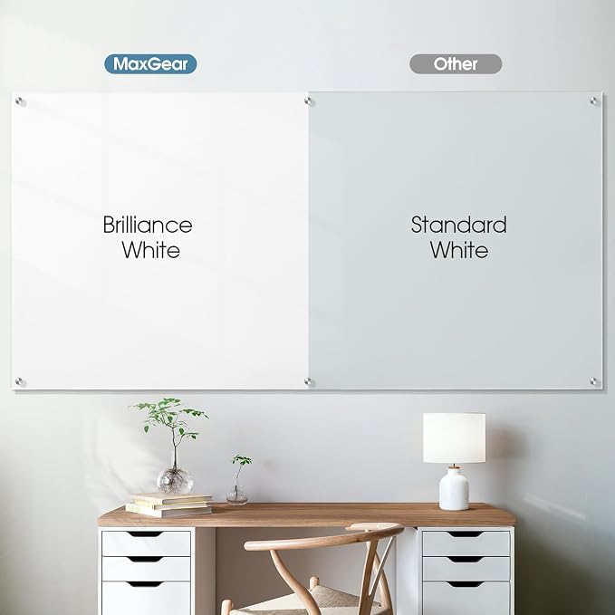 MaxGear Tempered Glass Whiteboard Dry Erase Board 72x48 Inch Ultra White | Magnetic Steel,Frameless Design,Smooth Writing,Ghost Free,Wall Mounted,Accessory Kits,Office Classroom Conference Room Use