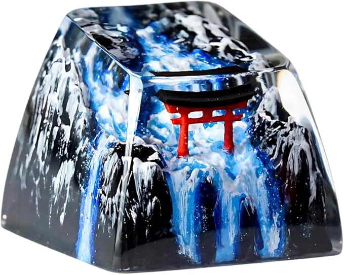 Red Torii Gate Artisan Keycap Winter Waterfall - 1U ESC, R1 SA Profile Custom Handmade Resin Cherry MX Switch Key Cap Mechanical Keyboard, Cool Tech Gifts for Men, Dad, Father, Gamer, Japan Lover