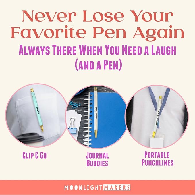 Moonlight Makers - Set of 5 Ballpoint Pens Black Ink- Engraved Funny Pens for Adults - Hotter Than Ever Appreciation Adult Gifts - Ideal Desk Decor for Work & Office Desk - Cute Packaging, Handy Clips