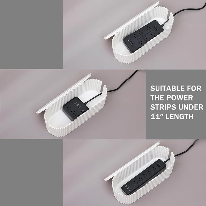 White Cable Box Organizer, Small, Plastic | Cord Hider Box with Lid, For Desk and Floor, Power Strips Cover, For Home, Office, Computer, TV, School, Kitchen