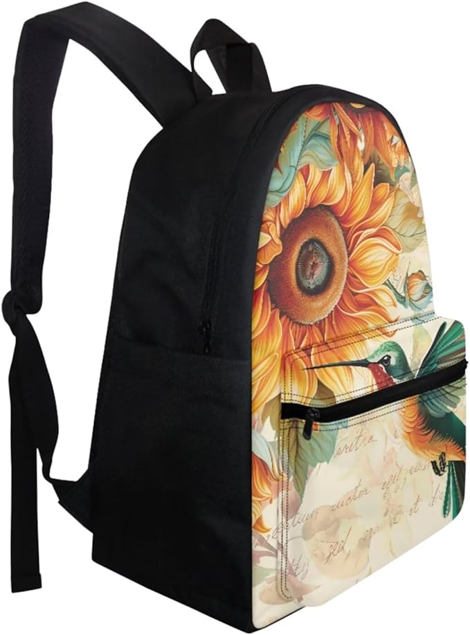 Hummingbird School Backpack 3 Pcs Set for Girls 10-12 Sunflower School Book Bag and Lunch Bag Set for Toddler Girls Backpacks Back to School Supplies