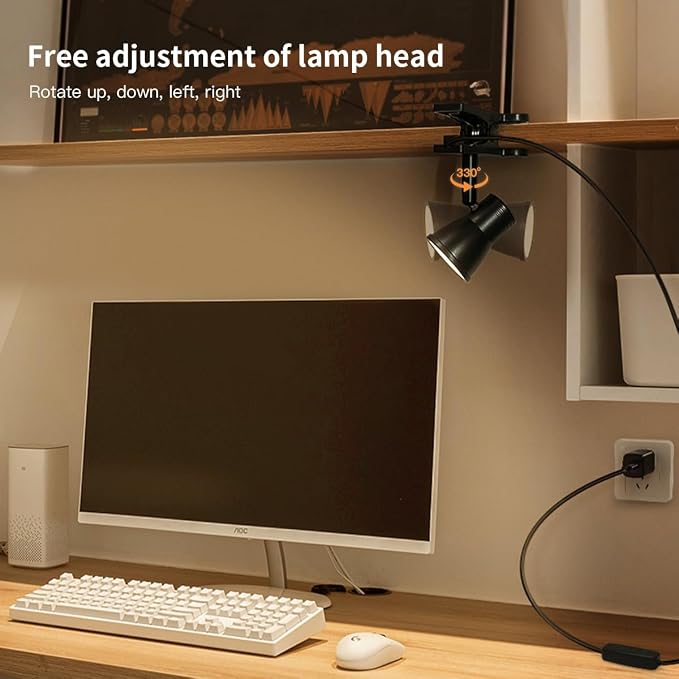 LUJOLUMIN Clip Lamp, Mini Portable 360° Rotation Clamp on Lamp for Bed/Bedside Headboard/Table/Bunk/Desk/Shelf, 3 Color Temperature Options, 10 Dimmable Brightness Levels for Reading (5W) | Metal Clamp Desk Light, 3 Color Temperatures and 10 Brightness...