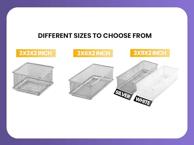 YBM HOME Silver Mesh Drawer Cabinet and or Shelf Organizer Bins, School Supply Holder Office Desktop Organizer Basket (12, 6x9x2 Inch)