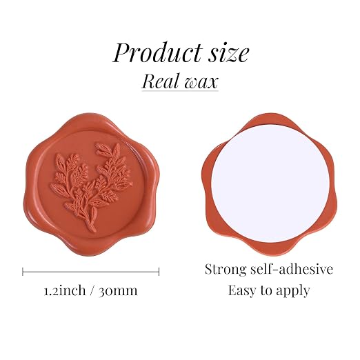 UNIQOOO Wax Seal Stickers - Eucalyptus Wedding Invitation Envelope Seal Stickers, 50 Pcs Self- Adhesive Terracotta Orange Stickers, Perfect for Invitation, Christmas, Gift Wrapping